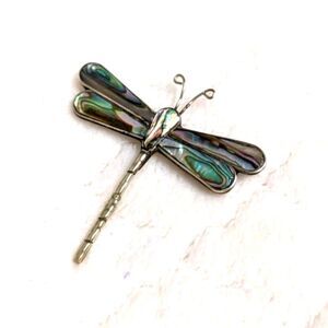 Vintage 80's Sterling Silver and Abalone Dragonfly Brooche